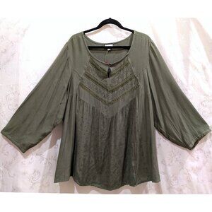 Embroidered Keyhole Peasant Tunic 26/28 Floral Boho Flowy Cottagecore Lagenlook